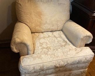 Nice neutral cream jacquard fabric, club chair.