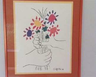 Picasso Print Petite Fleurs.  Framed and matted 25 x 21.  Work signed and dated 1958.