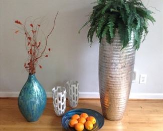 Variety of acrylic vases, glass cande holder, bowl $40