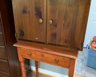 Vintage turn leg table  $40 , Cabinet / Hutch  $30