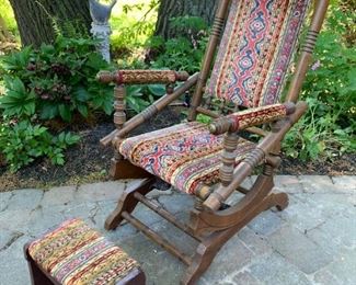 Antique Victorian Platform Rocking Arm Chair Parlor Rocker Eastlake with added stool  $200