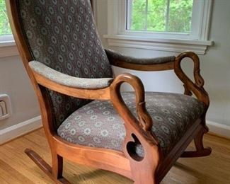 Goose Neck Rocker $150.
23.5w x 29d seat, back 42h, seat 20h from floor. 
