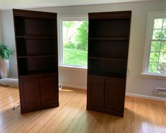 Pair of lighted Cherry Bookcase Storage Units $100 each, both for $175    78"h x 30"w 16"d   Hooker Furniture Co.