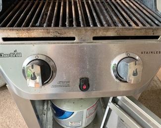 CharBroil stainless steel grill, 2 propane tanks, cover.  Works great.  $115