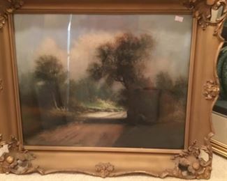Antique frame and print of landscape 
