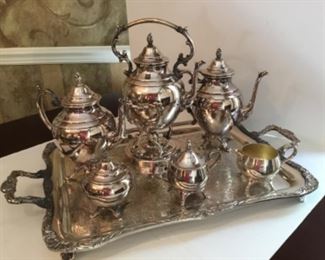 $175 Tea set on tray total 7 pieces - one of the tea pot hinge on lid need to be fixed