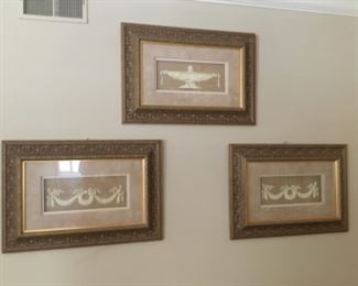 $225 set of 3 Framed Pate sur Pate intaglio style - 31 1/2” W x 21 1/2”H