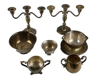 2. Silver Plate Candelabra and Bowl Group