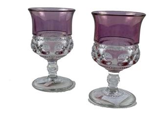 6. Tiffin Franciscan Pink Glass Goblet Pair