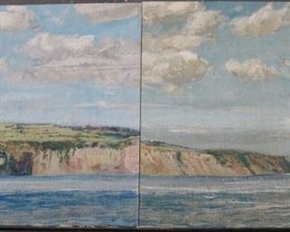 Lot# 44 - 2 pc canvas prints - cliff by the ocean