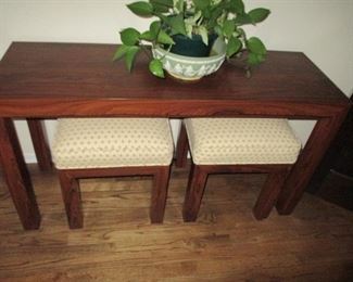 Sofa Console Table with Two Fabric Top Benches