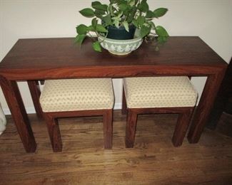 Sofa Console Table with Two Fabric Top Benches