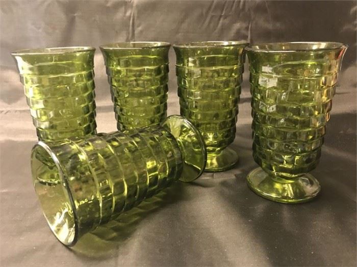 1. Green Whitehall Tea Glasses, 5 pc