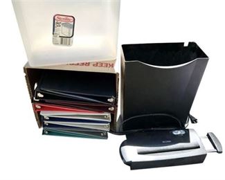 87. Shredder, Binders, Storage Box Lot