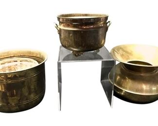 104. 3pc Assorted Brass Planters