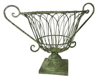 120. Wrought Iron Wire Light Sage Green Basket