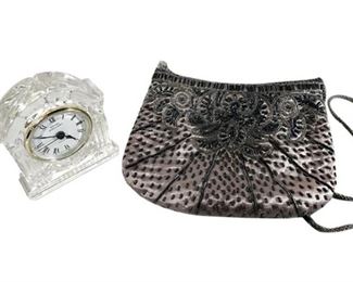 126. Beaded Purse wCrystal Clock