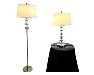 151. Pair of Chrome Lamps wdecorative Ball Design Round Table