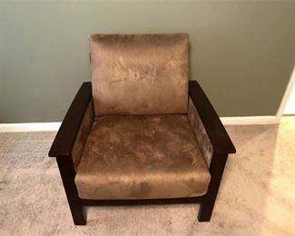 190. Brown Upholstered Chair, Cherry Mahogany Finish