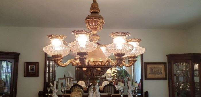 Huge 6 arm chandelier, very heavy. Will require at least 2 people to remove. You must be comfortable removing this fixture. We will not assist in "un-wiring" or taking down.