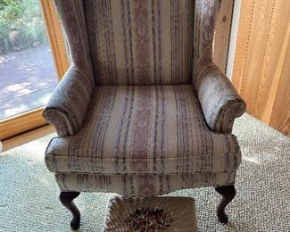 Wingback and antique needlepoint stool