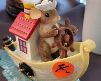 Cute mouse on boat figurine