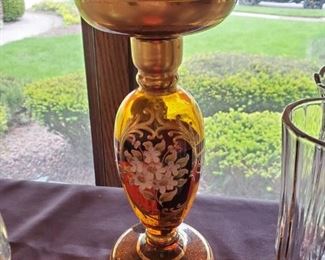 Hand blown venetian crystal  gold painted decanter $10 at full price