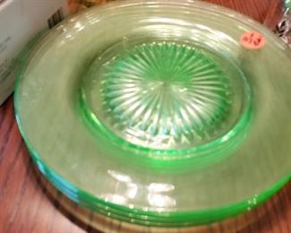 Green depression glass plates