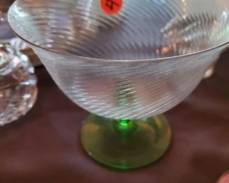 Vintage green and clear swirl bowl