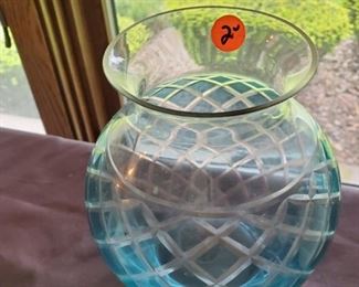 Blue vase. cut glass