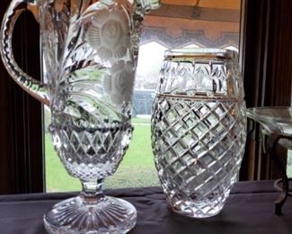 Crystal pitcher and vase