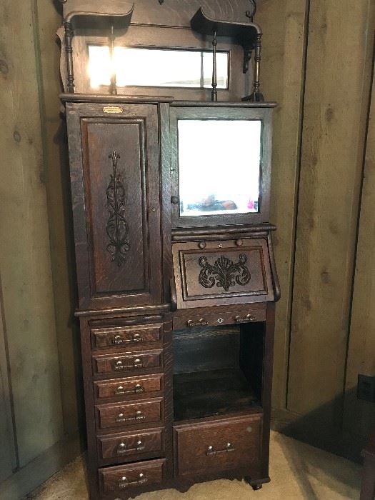 Dental cabinet has been in the family since late 1800's; grandparent of Mrs. Harry was a dentist in Ponotoc, MS  Manufactured by the Harvard Company of Canton, OH.  
