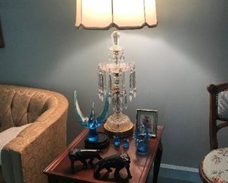 End table with Queen Anne legs and crystal accented lamp (1 of 2)