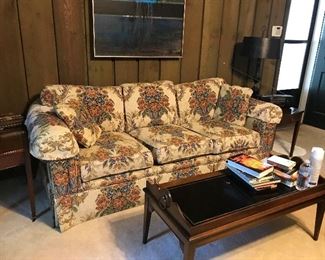 Flower print sofa with matching ending tables; similar coffee table