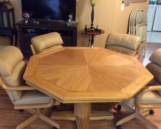 Octagonal Oak Gaming Table with 4 Leather chairs 
