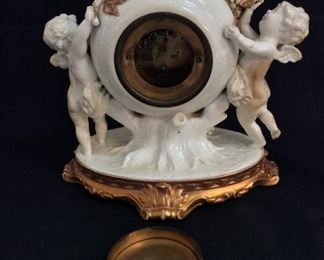 Porcelain Mantel Clock, H. Greaves New St. Birmingham, 8 1/2" H.
