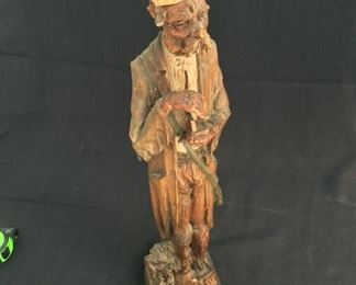 Man and Dog Woodcarving, 16 1/2" H.