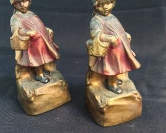 Girls with Baskets Bookends, 8" H.