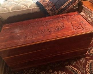 western themed carved cedar chest-