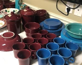 large collection of fiestaware- maroon is more unusual color to find- old stamp on most- some of the blue is newer but most is the old stuff and its awesome !!
