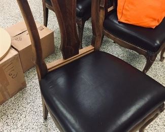 Six leather covered inlaid chairs