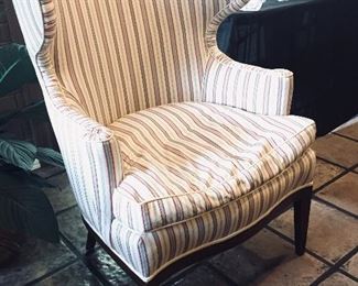 Wing back chair in decorator fabric