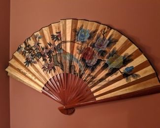 Large, hand-painted Asian rice paper fan.