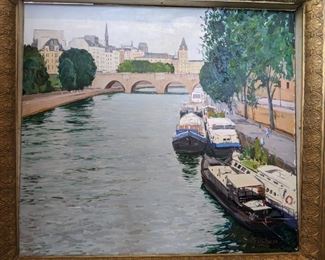 Nicely Framed Oil on Board, "Seine River, Paris" by Russian Artist, Dmitriy Proshkin.