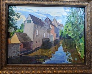 Nicely Framed Oil on Board, "Chartres, French Village" by Russian Artist, Dmitriy Proshkin.