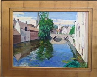 Nicely Framed Oil on Board, "French Village, Chartres" by Russian Artist, Dmitriy Proshkin.