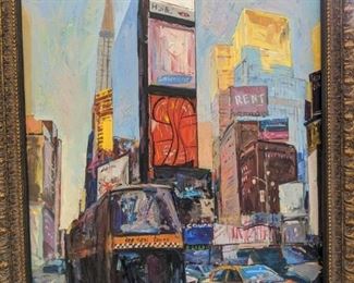 Nicely Framed Oil on Board, "Times Square, NYC" by Russian Artist, Dmitriy Proshkin.