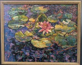 Nicely Framed Oil on Canvas, "Water Lilies" by Ukrainian Artist, Roman Nogin. 