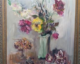 Nicely Framed Oil on Canvas, "Floral Still Life" by Russian Artist, Former Nashville, TN Resident, Murat Kaboulov; 1939 - 2010.