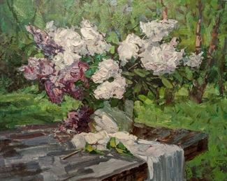 Unframed Oil on Canvas, "Impressionist Lilacs" by Russian Artist, Alexsander Shadrin.